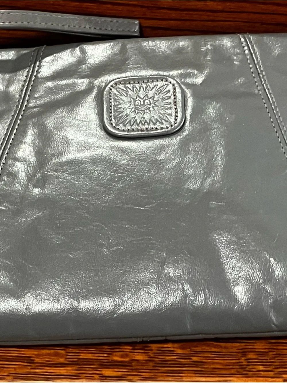 Vtg Anne Klein Gray Leather Clutch/Wristlet w/ Cloth Liner
